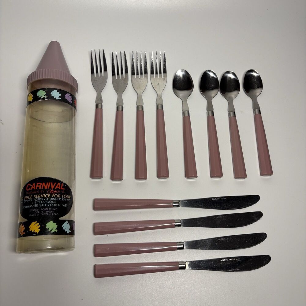Vintage CARNIVAL Tableware by Rogers 12 Piece Service for Four Pink Maeve